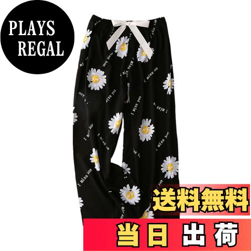 【送料無料】[YunXiozy Star] ワイドパンツ レディース ルームパンツ 薄手 綿 ルームウェア ロングパンツ パジャマボトムス ラウンジウェア ズボン 春 秋 夏 チェック柄 無地柔らか 快適な ウエストゴム パジャマ 4色 色：ブラック、サイズ：Free Size