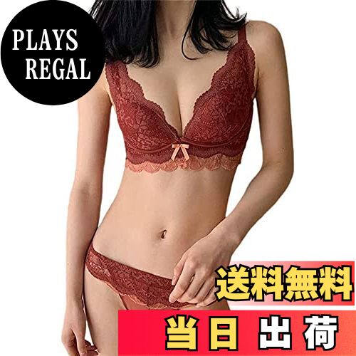 【送料無料】[Yuninya] ブラジャー ショーツセット ノンワイヤー 脇高設計 補正ブラ バストアップ 谷間メイク 総レース 脇肉スッキリ ノンワイヤーブラ 下着 上下セット 背中スッキリ 美胸 レディース 女性用 パット付き 大きいサイズ追加 色：テラコッタ（セット）、サイズ