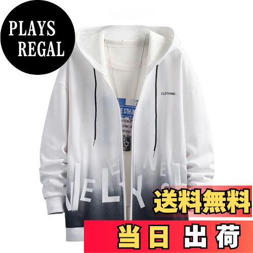 【送料無料】[foveitaa] パーカー メンズ ジップ パーカー グラデーション 長袖 トレーナー スウェット プルオーバー 春秋冬服 ゆったり フード付き おしゃれ シンプル レイヤード トップス 色：#915：ホワイト、サイズ：L
