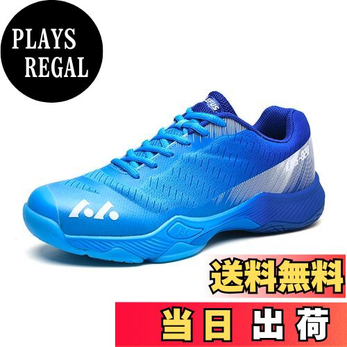【送料無料】[WBADAN] バドミントンシューズ メンズ レディース 卓球シューズ ジュニアバドミントレーニングシュー ズ テニスシュ ーズ レディース 体育館シュー ズ 軽量 滑り止め 通気性 衝撃吸収 クッション性 男女兼用 色：ブルー、サイズ：22.5 cm