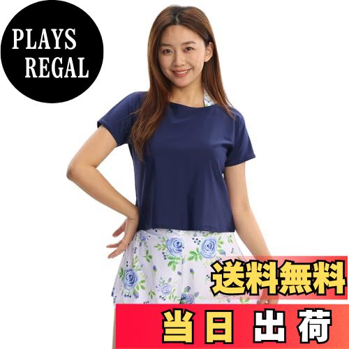 【送料無料】[Wotivon] 水着 レディース タンキニ 4点セット 体形カバー タンクトップ ショートパンツ Tシャツ 女性 水着セット 色：K：ネイビー、ホワイト、サイズ：3L