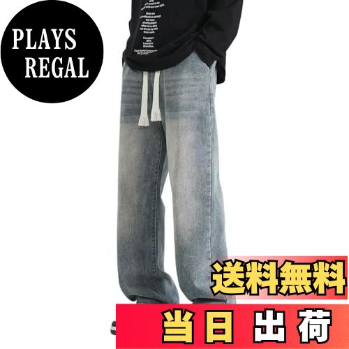 【送料無料】[VICALLED] ジーンズ メンズ ワイド デニムパンツ ゆったり 調整紐 ジーパン 大きいサイズ..