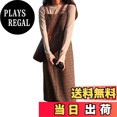 【送料無料】[Bolan　Verl] チェック柄 ジャンパースカート ロング ノースリーブ ワンピース 重ね着 レ..