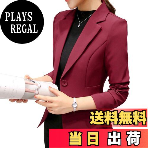 【送料無料】[Phorecys] テーラードジャケット レディース 長袖 ショート丈 Aライン スーツ アウター オフィス ビジネス OL 通勤 入学式 無地 春秋 きれいめ 色：ワインレッド、サイズ：M