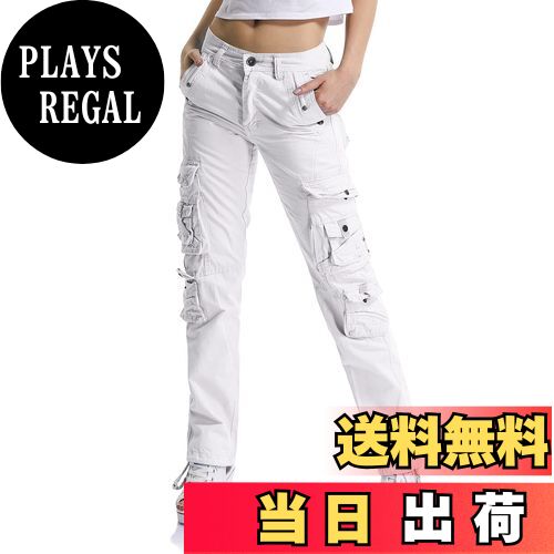 【送料無料】[Phorecys] カーゴパンツ レディース ミリタリー 多ポケット 100%コットン ワークパンツ 作業着 チノパン ロングパンツ アウトドア ボトムス カジュアルパンツ おしゃれ 色：ホワイト、サイズ：34