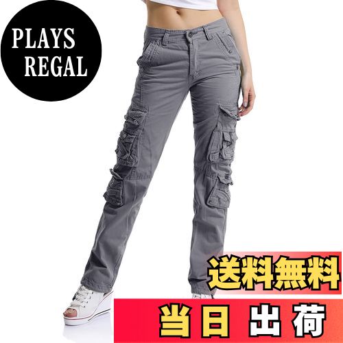 【送料無料】[Phorecys] カーゴパンツ レディース ミリタリー 多ポケット 100%コットン ワークパンツ 作業着 チノパン ロングパンツ アウトドア ボトムス カジュアルパンツ おしゃれ 色：グレー、サイズ：31