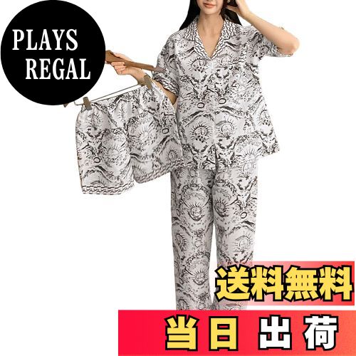 【送料無料】[PHOLEEY] レディース半袖パジャマ3点セット半袖ショートパンツとロングパンツ通気性柔ら..