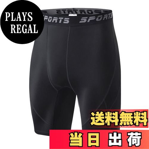 【送料無料】[THREEGUN] スポーツタイツ メンズ コンプレッション ロング レギンス + ショート スパッツ ランニングウェア アンダー 下着 速乾 冷感 加圧 トレーニングウェア 色：ブラック-黒線D005(1枚)、サイズ：2XL
