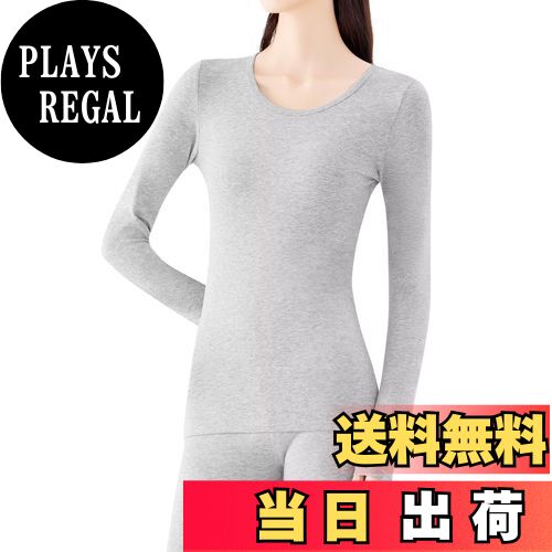 【送料無料】[THREEGUN] あったかインナー レディース 綿 インナーシャツ 長袖インナー 肌着 アンダーシャツ インナー ネックひろめ 長袖シャツ 綿混 薄手 秋 冬 色：ライトグレー、サイズ：2XL