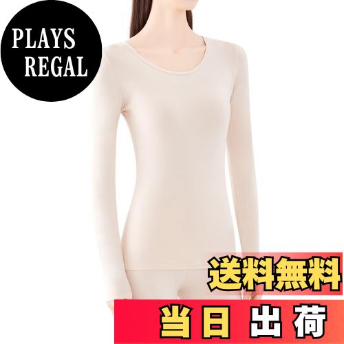 【送料無料】[THREEGUN] あったかインナー レディース 綿 インナーシャツ 長袖インナー 肌着 アンダーシャツ インナー ネックひろめ 長袖シャツ 綿混 薄手 秋 冬 色：ベージュ、サイズ：L