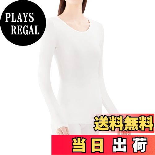 【送料無料】[THREEGUN] あったかインナー レディース 綿 インナーシャツ 長袖インナー 肌着 アンダーシャツ インナー ネックひろめ 長袖シャツ 綿混 薄手 秋 冬 色：ホワイト、サイズ：2XL