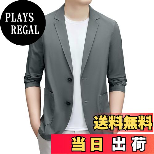 【送料無料】[TASOGARA] メンズ耐シワ性極薄アイスシルクスーツジャケット、接触冷感 イスシルクスーツジャケット 極薄 吸汗速乾 通気 ブレザー アイスシルク カジュアル ビジネス 大きいサイズ 春 夏 色：ダークグレー、サイズ：XL