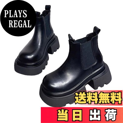 【送料無料】[TASOGARA] ブーツ レディース ショートブーツ サイドゴア 背が高くなる靴 厚底 軽量 防水 ミドルブーツ ラウンドトゥ ラウンドトゥ 美脚効果 色：ブラック、サイズ：23.5 cm