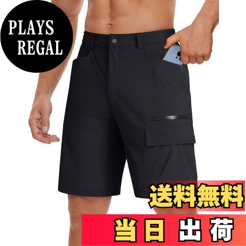 PLAYS REGALの【送料無料】ハーフパンツ メンズ 大きいサイズ スポーツ 登山 半ズボン 速乾 カジュアル 夏 ゴルフ カーゴパンツ 5分丈 撥水 作業着 ランニング ポケット付 色:ブラック、サイズ:L|詳細画像