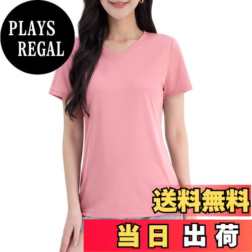【送料無料】[TACVASEN] Tシャツ レディース 半袖 Vネック UPF 50+ 吸汗速乾 スポーツウェア 無地 トレナー ゴルフ ラーニング トレニングウェア 透け防止 普段着 夏 色：ピンク、サイズ：L