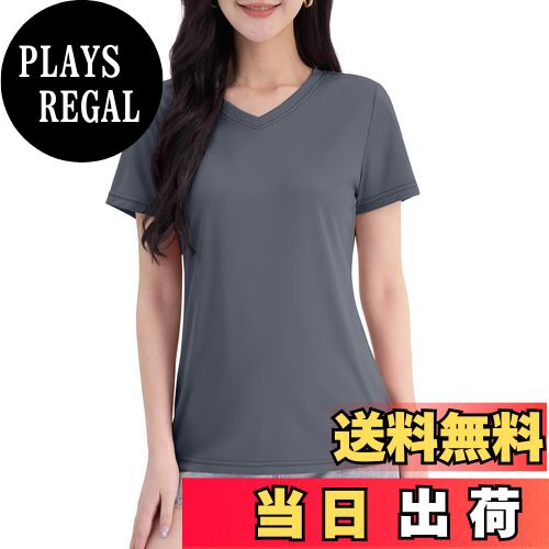 【送料無料】[TACVASEN] Tシャツ レディース 半袖 Vネック UPF 50+ 吸汗速乾 スポーツウェア 無地 トレナー ゴルフ ラーニング トレニングウェア 透け防止 普段着 夏 色：ダークグレー、サイズ：2XL