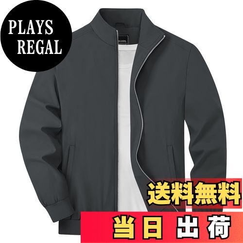 【送料無料】[TACVASEN] ジャンパー メンズ 秋 バイクジャケット 軽量 薄手 野球 作業着 ブルゾン 無地 ビジネス カジュアル ウインドブレーカー 撥水 防風 アウター 秋服 色：ダークグレー、サイズ：3XL