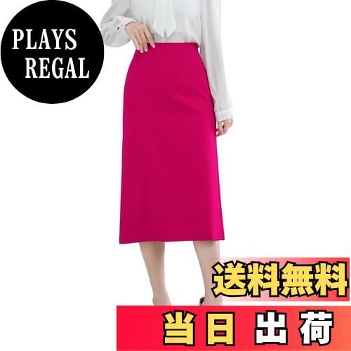 【送料無料】[syvent] レディース 大きいサイズ タイトスカート 春 秋 カラー オフィス ミモレ丈 ストレッチ スリット ウエストゴム スーツ ひざ丈 無地 OL ペンシルスカート 色：ローズ、サイズ：3XL