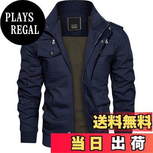 【送料無料】[TACVASEN] ミリタリージャケット メンズ バイク ジャケット 作業着 防寒 ブルゾン 綿 ジャンパー 春秋 防風 アウター 仕事着 カーゴジャケト 釣り カジュアル 色：ネイビー-31、サイズ：M