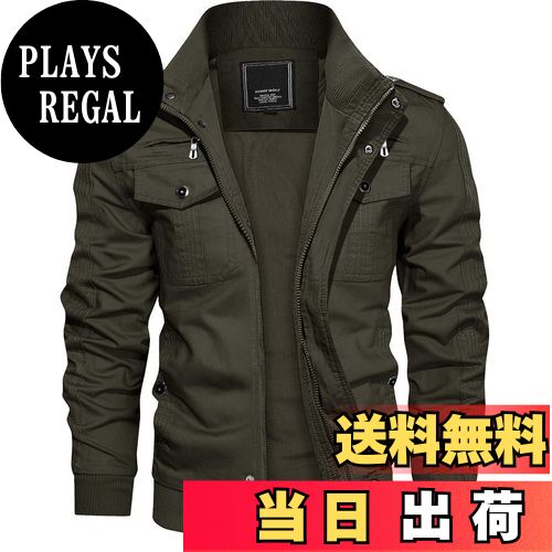 【送料無料】[TACVASEN] ミリタリージャケット メンズ バイク ジャケット 作業着 防寒 ブルゾン 綿 ジャンパー 春秋 防風 アウター 仕事着 カーゴジャケト 釣り カジュアル 色：OD-31、サイズ：L