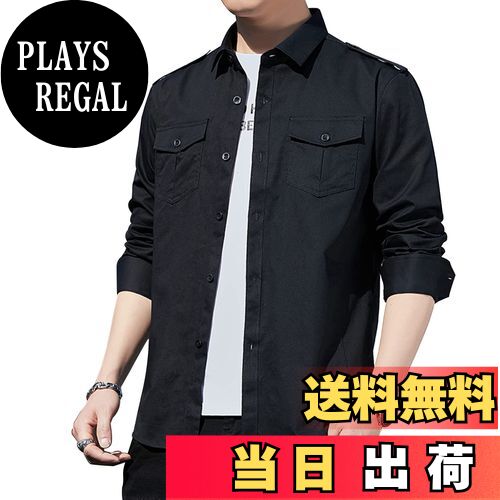 【送料無料】[SUNDAY ROSE] シャツ メンズ 長袖 ポケット付き 無地 ワイシャツ 男性 襟付き おしゃれ カジュアルシャツ コットン 就活 メンズファッション 色：ブラック8916、サイズ：3XL