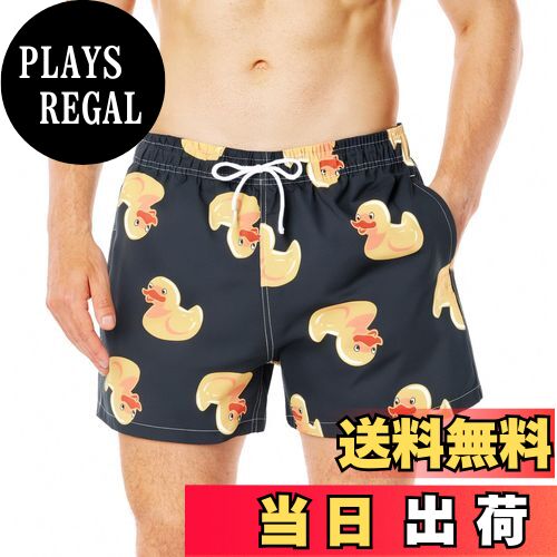 【送料無料】[SUNDAY ROSE] 水着 メンズ 海水パンツ サーフパンツ インナー付き 無地 速乾 海パン 水陸両用パンツ 男性用水着 おしゃれ ショートパンツ スイムウェア 大きいサイズ 海外旅行 夏 色：小さいアヒル(ブラック)、サイズ：L