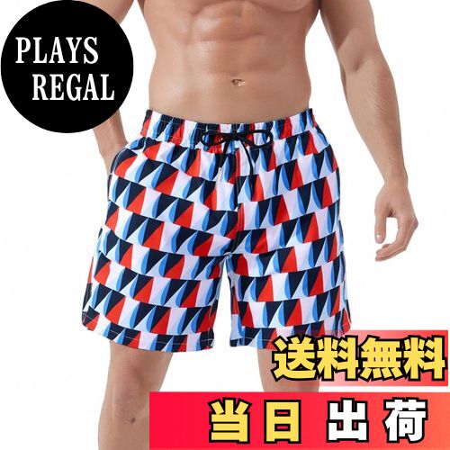 【送料無料】[SUNDAY ROSE] 水着 メンズ 海水パンツ サーフパンツ インナー付き 無地 速乾 海パン 水陸両用パンツ 男性用水着 おしゃれ ショートパンツ スイムウェア 大きいサイズ 海外旅行 夏 色：菱形柄、サイズ：L