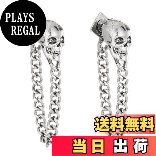 【送料無料】Rockyu レディース 耳飾り スカル チェーンイヤリング レトロ スカル ピアス ゴールド シルバー メタル チェーン デザイン 個性的 おしゃれ ハロウィン ヴィンテージ 色：シルバー、サイズ：イヤリングの長さは7.9cmで