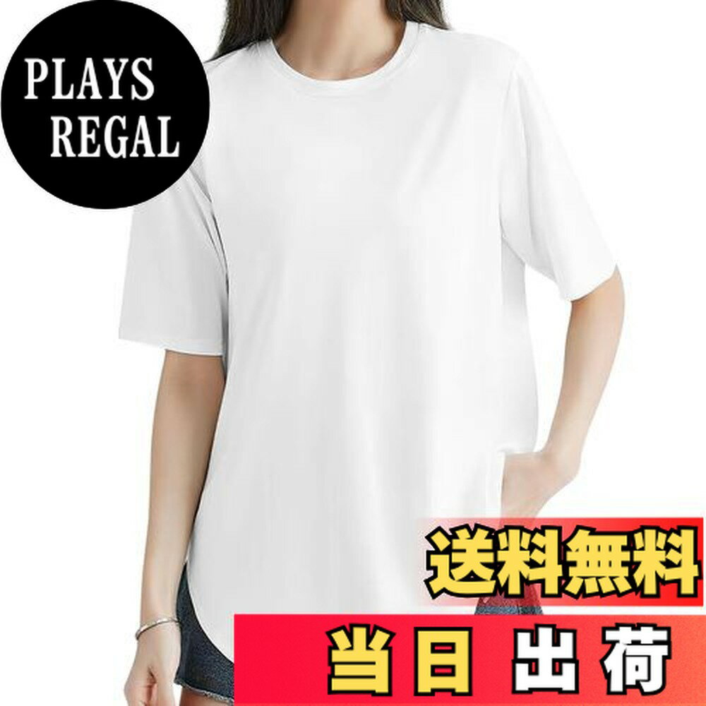 【送料無料】[EAXGO] 【スリム美人万能カットソー】 Tシャツ レディース 半袖 【体型力バー・レイヤード映え・抜け感】 トップス 5分袖 接触冷感 ゆったり 重ね着 ヨガ tシャツ スポーツ 通気性 柔らかい おしゃれ 無地 吸収速乾 色：ホワイト、サイズ：L