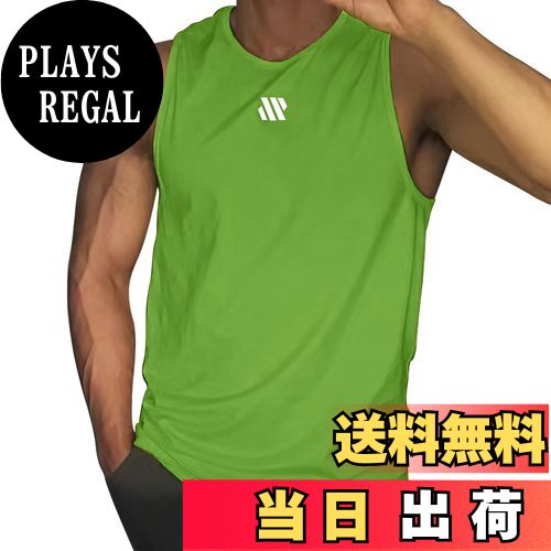 【送料無料】[EAXGO] 【瞬間サラ感！】タンクトップ メンズ 夏 【驚吸汗速乾・圧倒的な着心地】 ノースリーブ 接触冷感 袖なし 筋トレ トレーニング ランニング ジム スポーツ 運動 4サイズ 色：グリーン（斜線）、サイズ：XL