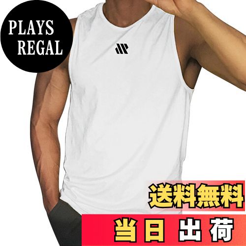 【送料無料】[EAXGO] 【瞬間サラ感！】タンクトップ メンズ 夏 【驚吸汗速乾・圧倒的な着心地】 ノースリーブ 接触冷感 袖なし 筋トレ トレーニング ランニング ジム スポーツ 運動 4サイズ 色：ホワイト（斜線）、サイズ：3XL