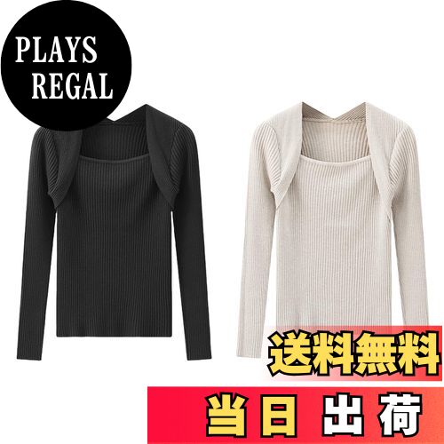 【送料無料】[MERONOCALLALY] リブニット レディース 秋 長袖 2点セット スクエアネック インナー セー..