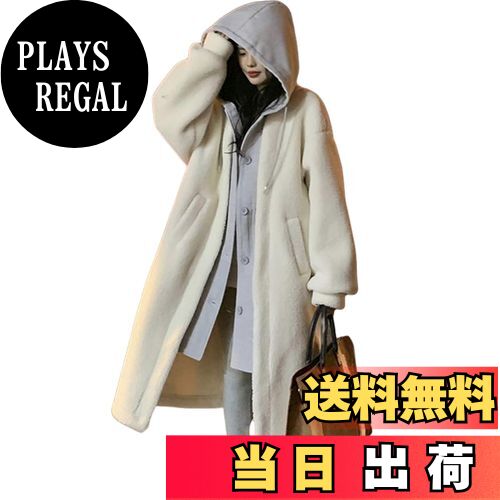 【送料無料】[MERONOCALLALY] フリースコート レディース アウター 重ね着風 ロング丈 フード付き 大きいサイズ ジャケット レイヤード 切り替え ポケットあり 冬 春 色：ホワイト、サイズ：M