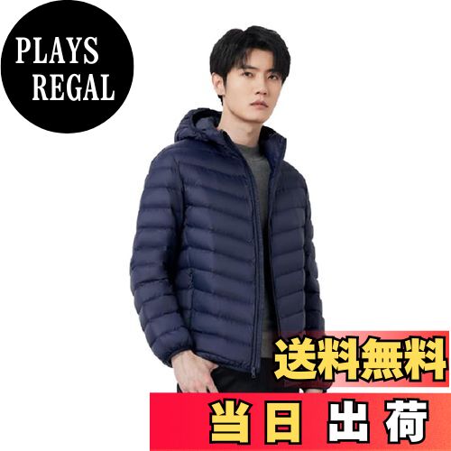 【送料無料】WOFOSY ダウンジャケット メンズ 軽量 フード付き ライトダウンジャケット 暖かい 防風 ウルトラライト カジュアル 通勤 旅行 収納袋付き 春秋冬 SY211 色：ネイビー、サイズ：2XL