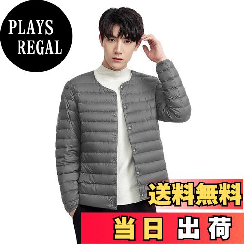 【送料無料】MUISHUYU ダウンジャケット メンズ 襟なし インナーダウン ノーカラー ウルトラライトダウン 2way V首 丸首 軽量 防風 防寒 暖かい 春 秋 冬 YU54 色：グレー、サイズ：2XL