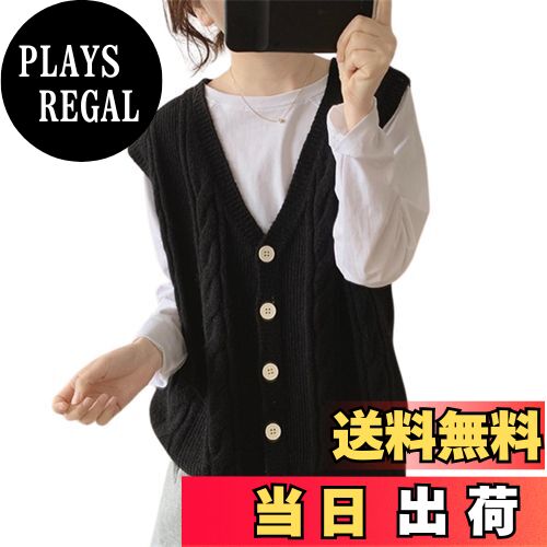 【送料無料】[SeiunAn] ニットベスト レディース セーター ロングベスト 秋冬春 前開き ノースリーブ ケーブルニット Vネック 薄手 大きいサイズ ゆったり 韓国 おしゃれ トップス 重ね着 ボタン 女子 通勤 きれいめ ジレ 色：ブラック、サイズ：Free Sizeのサムネイル