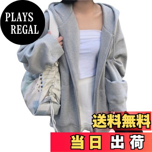 【送料無料】[SeiunAn] パーカー レディース ジップアップパーカー フード付き ジップパーカー アウター 裏起毛 秋 冬 春 長袖 トレーナー スウェット トップス プルオーバーコート 大きいサイズ ゆったり おしゃれ 韓国 ファッション カジュアル 無地 色：グレー、サイズ：X