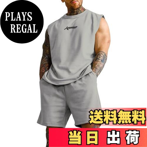 【送料無料】[Anmur] ジャージ上下セット メンズ 夏服 タンクトップ+ショートパンツ ランニング トレー..