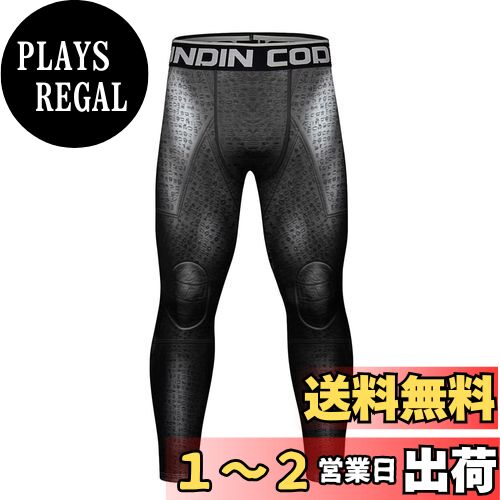 【送料無料】[ORBU] スポーツタイツ メンズ トレーニング 筋トレ プリント柄 コンプレッション タイツ 通気 吸汗 速乾 パワーストレッチ スポーツ ランニング スパッツ 色：ブラック（稲妻）1、サイズ：XL