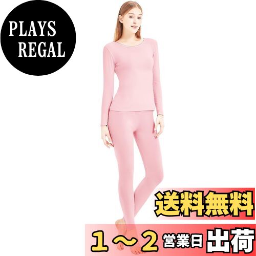 [Nesseo] あったかインナー レディース 上下セット 防寒肌着 長袖シャツ ズボン下 保温インナー 薄手 冬用 色：ピンク（1サイズ上を選択して下さい：M=日本S）、サイズ：L