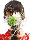 【JZOON】9色展開 髪飾り 成人式 袴 卒業式 和装 結婚式 振袖 ドライフラワー プリザーブドフラワー かすみ草 金箔 紐アレンジ 水引 ゴールド 白 赤 A6001 色:グリーン