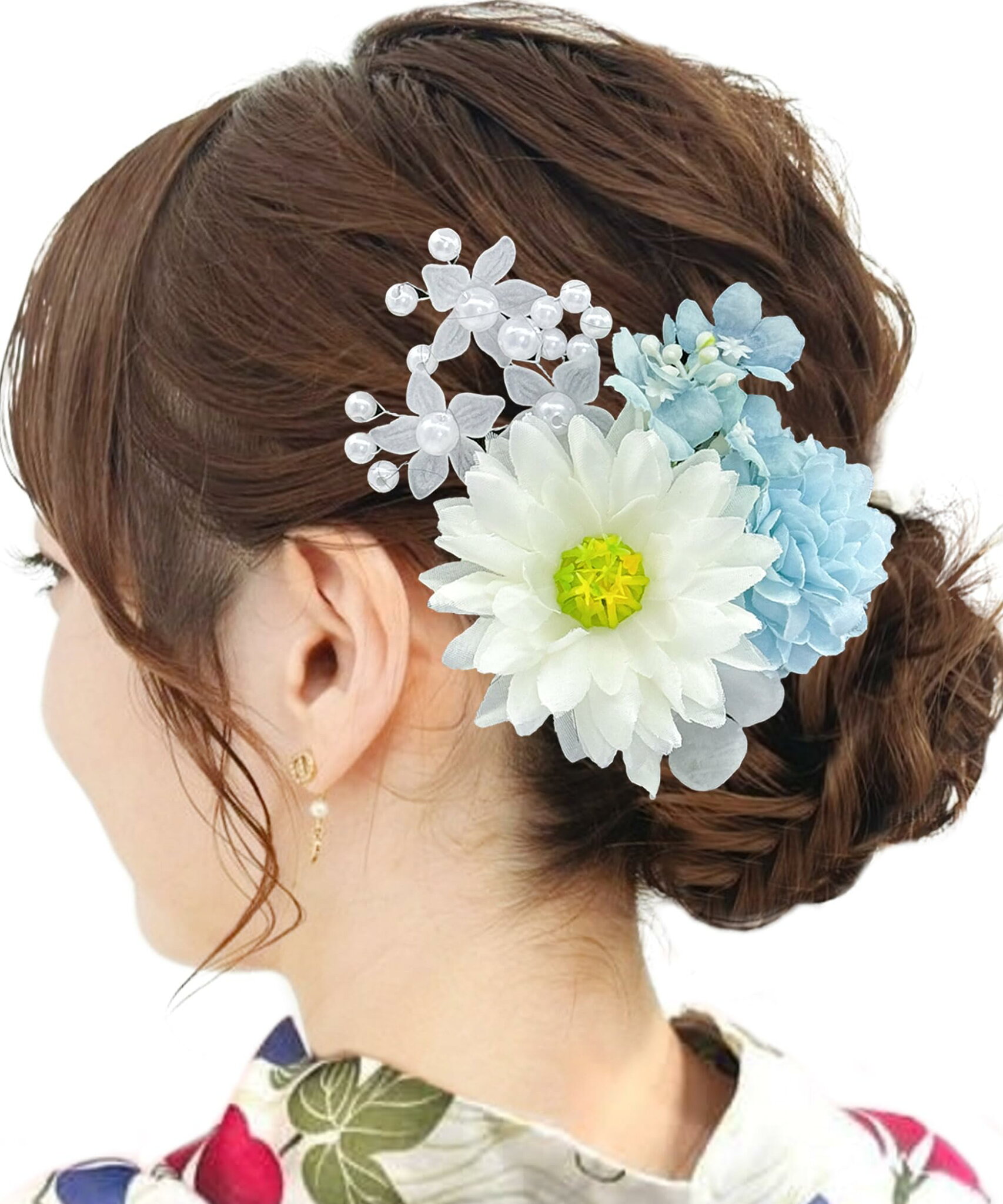 【JZOON 髪飾り】 全10色 浴衣 髪飾り ヘアアクセサリー ヘッドドレス ヘアメイク 成人式 和装 着物 振袖 袴 浴衣 夏祭り造花 花飾り 花火大会 卒業式 七五三 結婚式 造花 花飾り 簡潔 髪留め 入学式 発表会 アクセサリー Y1801 緑 色:青