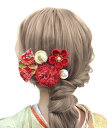 【送料無料】【JZOON 髪飾り】つまみ細工 七五三 成人式 ヘアアクセサリー 桜 菊 花 8色 可愛い 鈴付き 手作り 浴衣 袴 着物 振袖 和装 成人式 前撮り 753 花火大会 盆踊り イベント 卒園式 卒業式 結婚式 H1117 色:レッド
