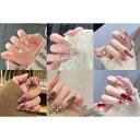 6パック(144個入り)ネイルチップ 人気 ミディアムデザイン, NIUANIUA ショート つけ爪 かわいい ショートスクエア グルーオンネイルセット ネイル...