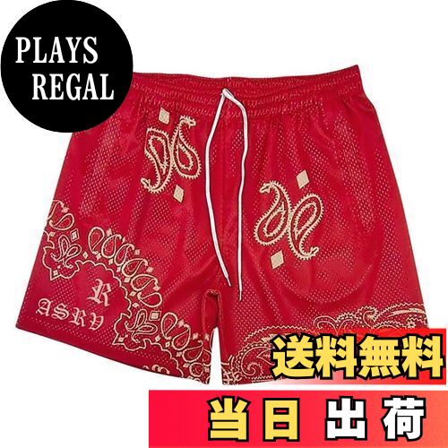 【送料無料】[NARROE] メンズ バスケット ランニング トレーニング ハーフパンツ バスケット パンツ スポーツ ウェア ランニングパンツ アメリカン短パン通気 吸汗速乾 短パンツ 色：5259レッド、サイズ：2XL