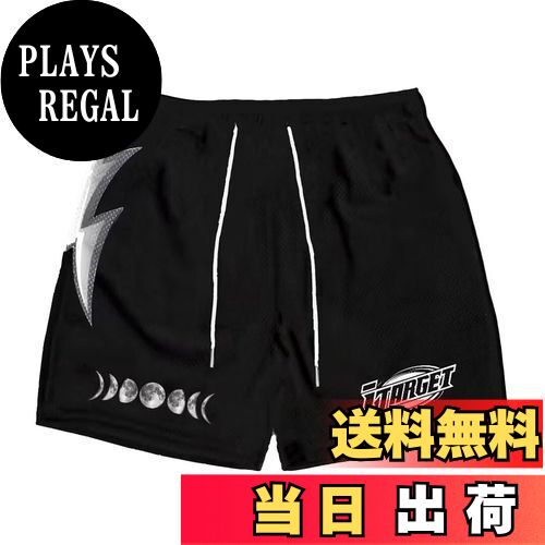 【送料無料】[NARROE] メンズ スポーツ バスケット パンツ ランニング トレーニング ハーフパンツ バスケット スポーツ ウェア ランニングパンツ アメリカン短パン通気吸汗速乾 短パンツ 色：5487黒い稲妻、サイズ：L