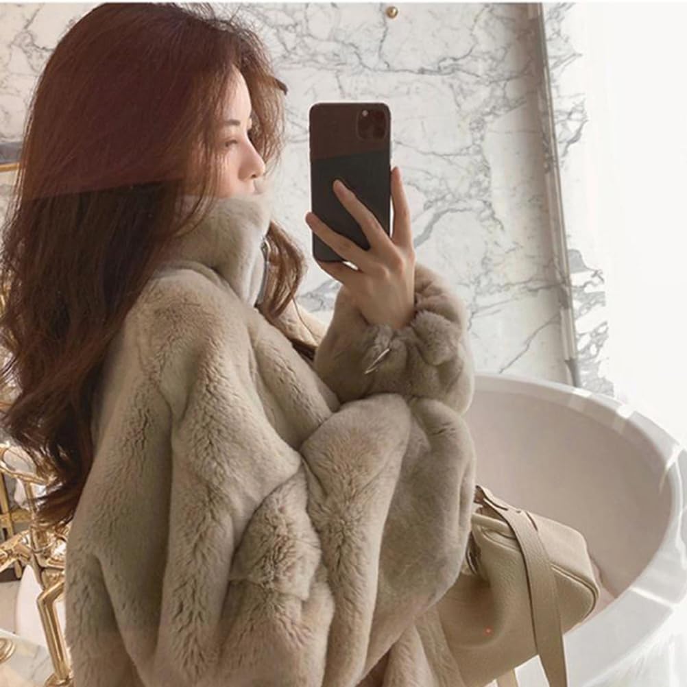 【送料無料】[Minesam] ファーコート レディース エコファー コート ふわふわ モコモコ コート ボアパーカー 冬 アウター 防寒 ジャケット 暖かい 色：02 カーキ、サイズ：M 3