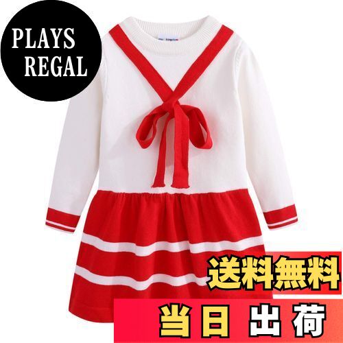 【送料無料】[LSMUDKINGDOM] ニットワンピース キッズ 女の子 長袖 フレア リボン付き ボーダー 子供服..