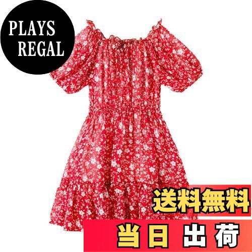 【送料無料】[LSMUDKINGDOM] シフォンワンピース キッズ 花柄 ボートネック オフショルダー 2WAY着用可..