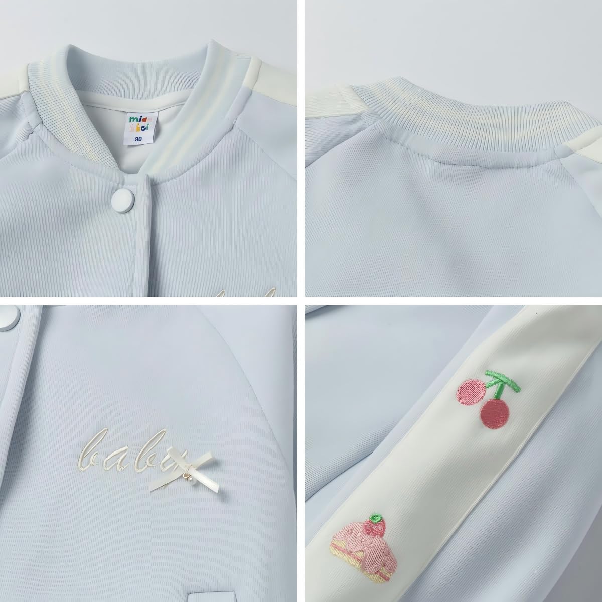 【送料無料】[LSMUDKINGDOM] スタジャン キッズ 女の子 アウター ライン入り かわいい 刺繍 スタジアムジャンパー 子供 オシャレ カジュアル 90-150 色：ブルー、サイズ：90 3